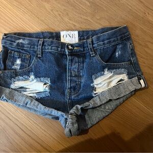 One Teaspoon Distressed Denim Shorts - Dark Blue